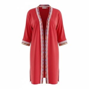 Soft Surroundings Women's Plus Coastal Hacienda Embroidered & Beaded Kimono - 3X